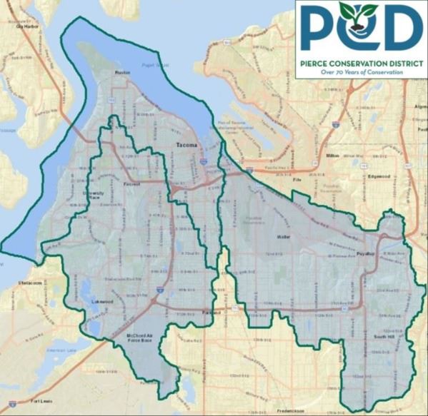 Eligible watersheds for mini grant: Commencement Bay, Chambers Creek, and Lower Puyallaup.