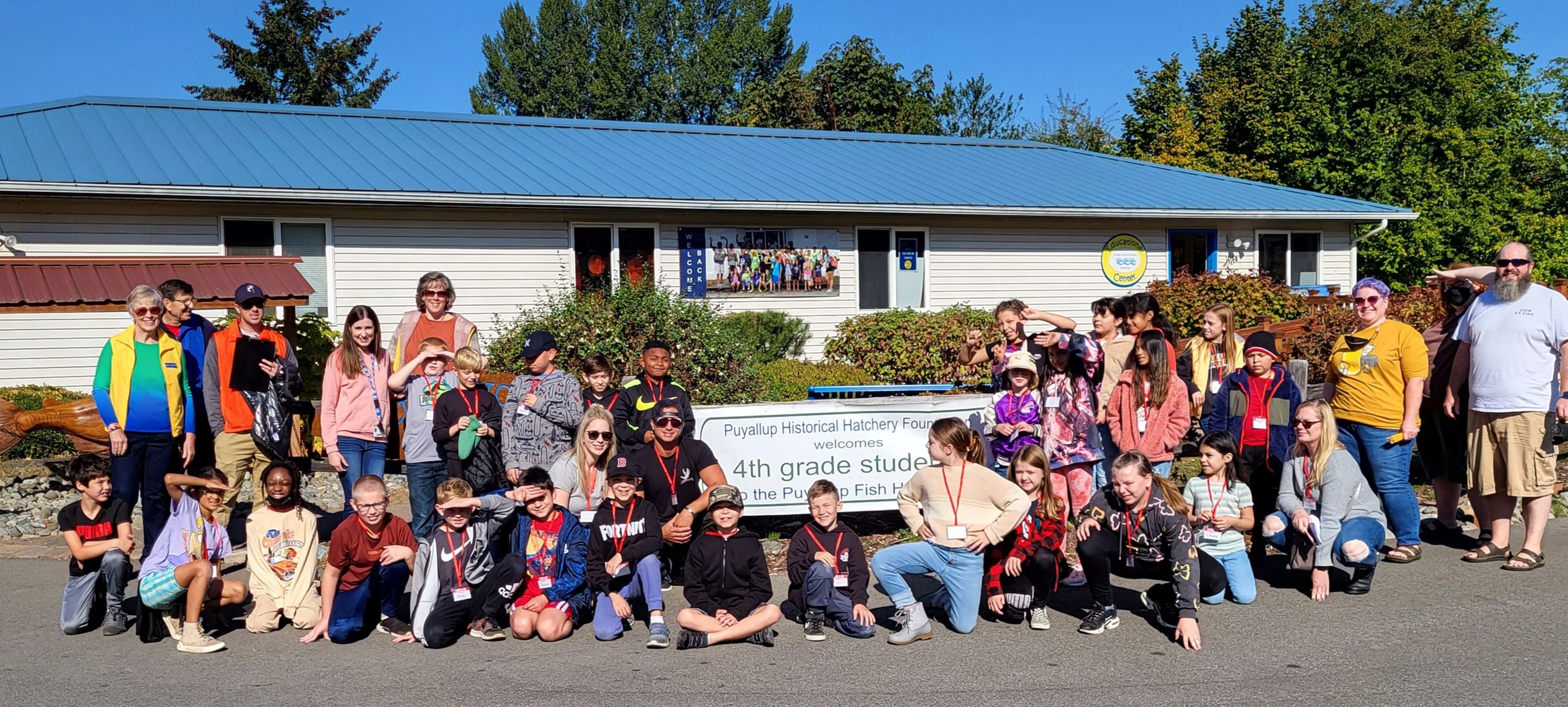 Hunt Elementary 4th graders pose for the camera after visiting the hatchery.