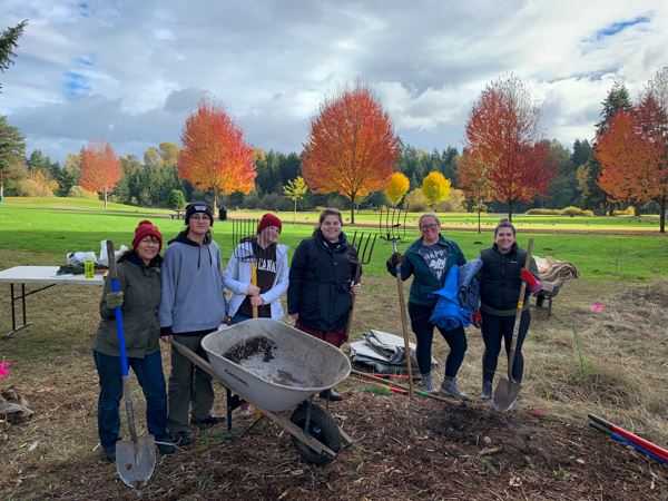 Volunteers at Bradley Lake Park strike a pose after installing 20 native plants!