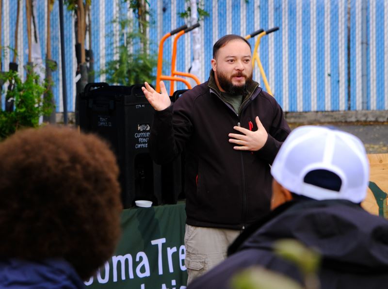 Tacoma City Councilor Joe Bushnell spoke, sharing his experience as a veteran and how nature heals.