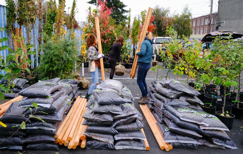 Stacks of TAGRO and stakes donated by the City of Tacoma.