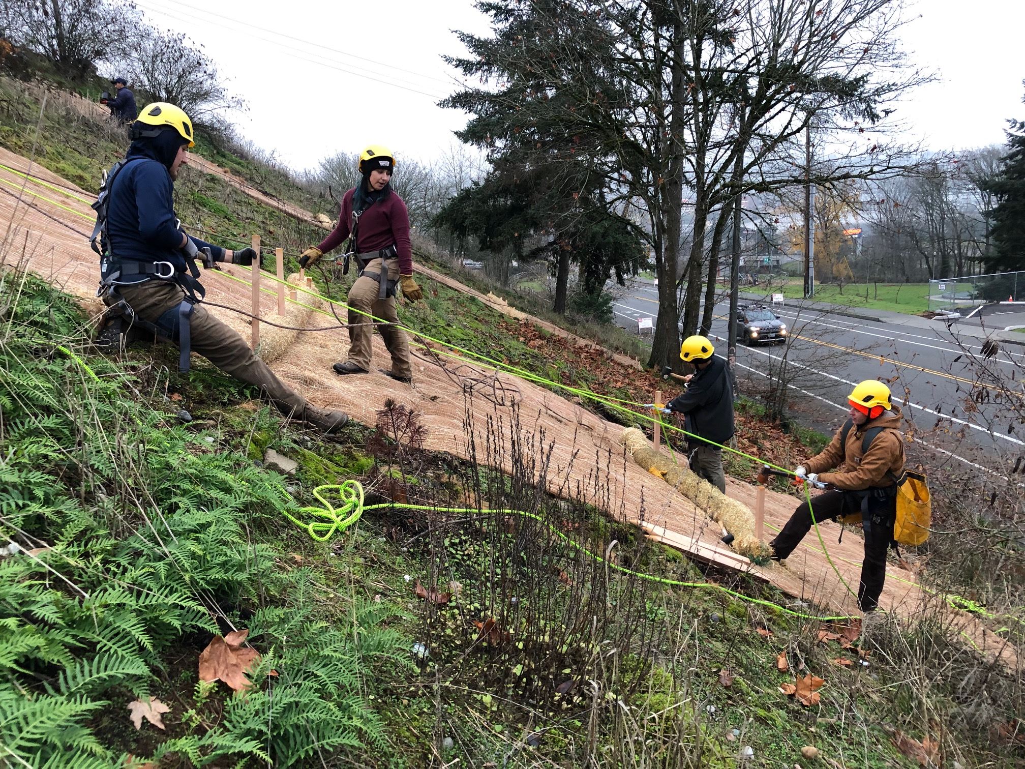 Pierce Conservation District and City of Tacoma’s WCC crews at the steep slope training.