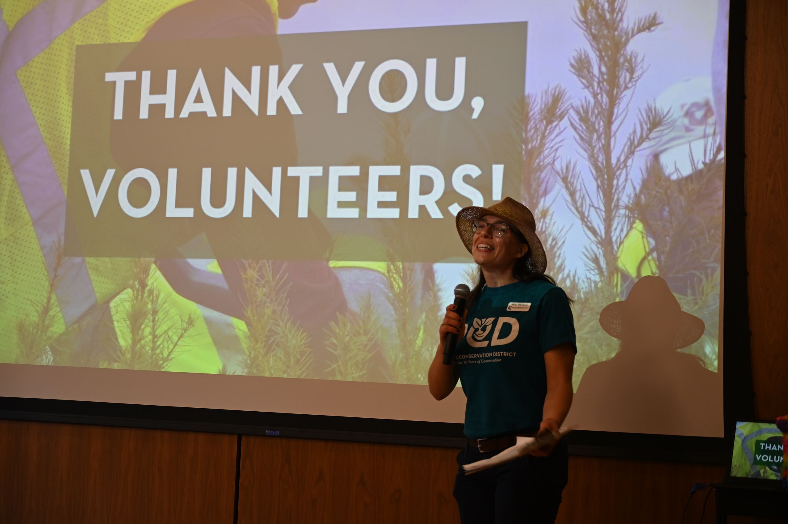 Bailey talking at the Appreciation Party with \