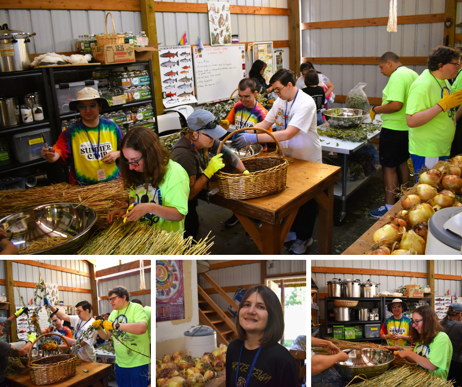 Camp Pierce Campers processing dried herbs.