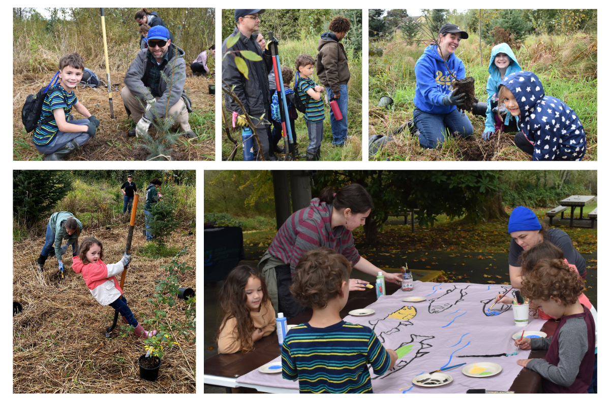 Collage of volunteers at the Peck Property/ DeCoursey park planting party